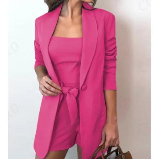 

HNXC Весенне-летняя однотонная жилетка, пиджак, элегантные шорты с высокой талией, женский костюм-тройка XXXL розы красного