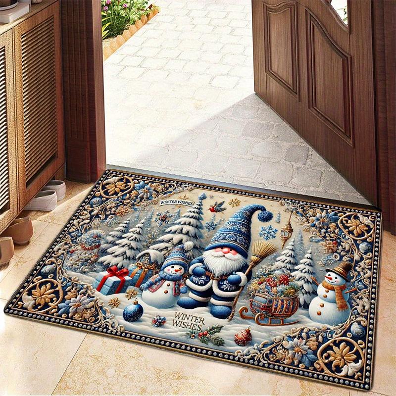 VIKAMA Christmas Carpet Entrance Welcome Mat Winter  Snowman Carpet Waterproof Floor Mat Rug For Bedroom Home Decorat