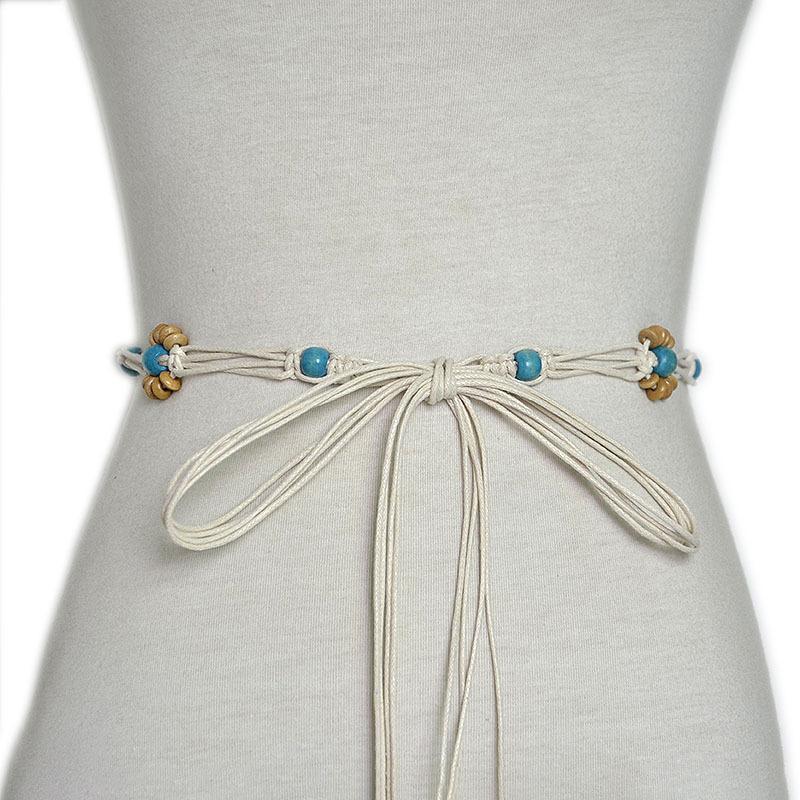 Meier New arrival retro pattern rice beads stitched woven waist chain thin belt