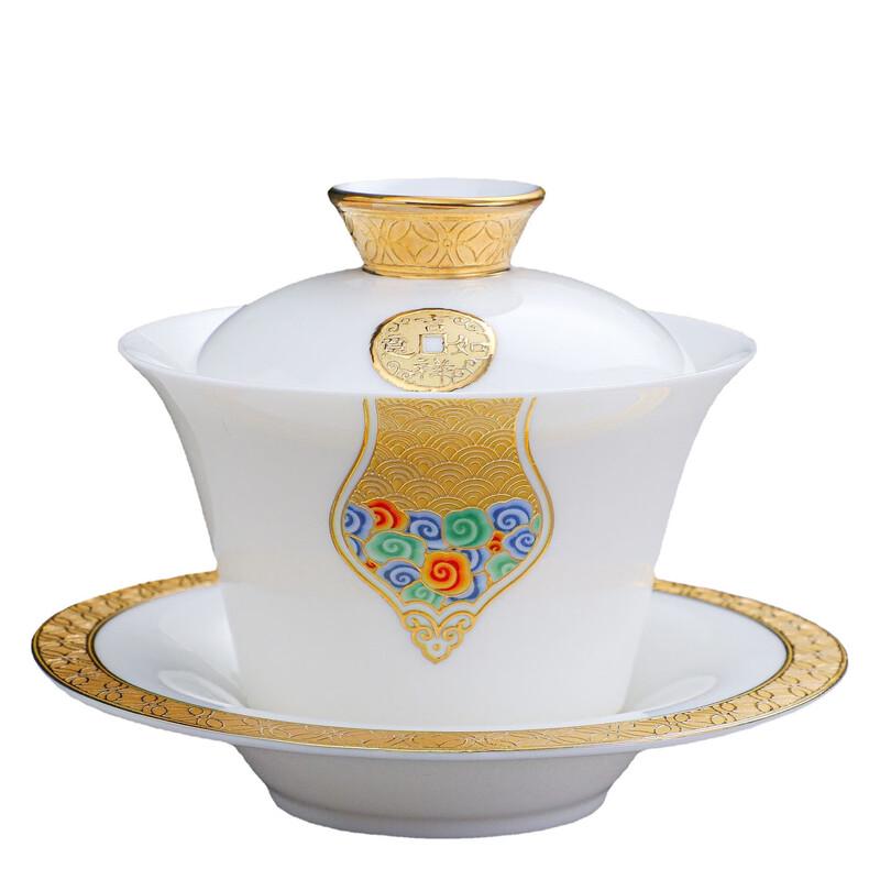 Chaxun Stacked Gold White Porcelain Gaiwan Tea Cup