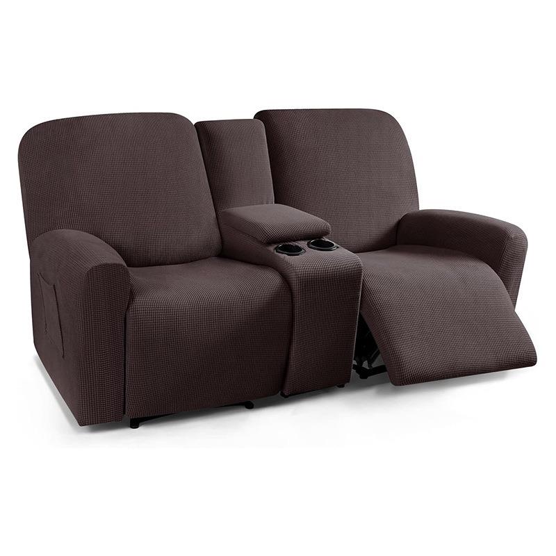 Solid Color Recliner Covers All-inclusive Loveseat Center Console Sofa Covers Elastic 2Seater Couch Slipcovers with Cup Holder