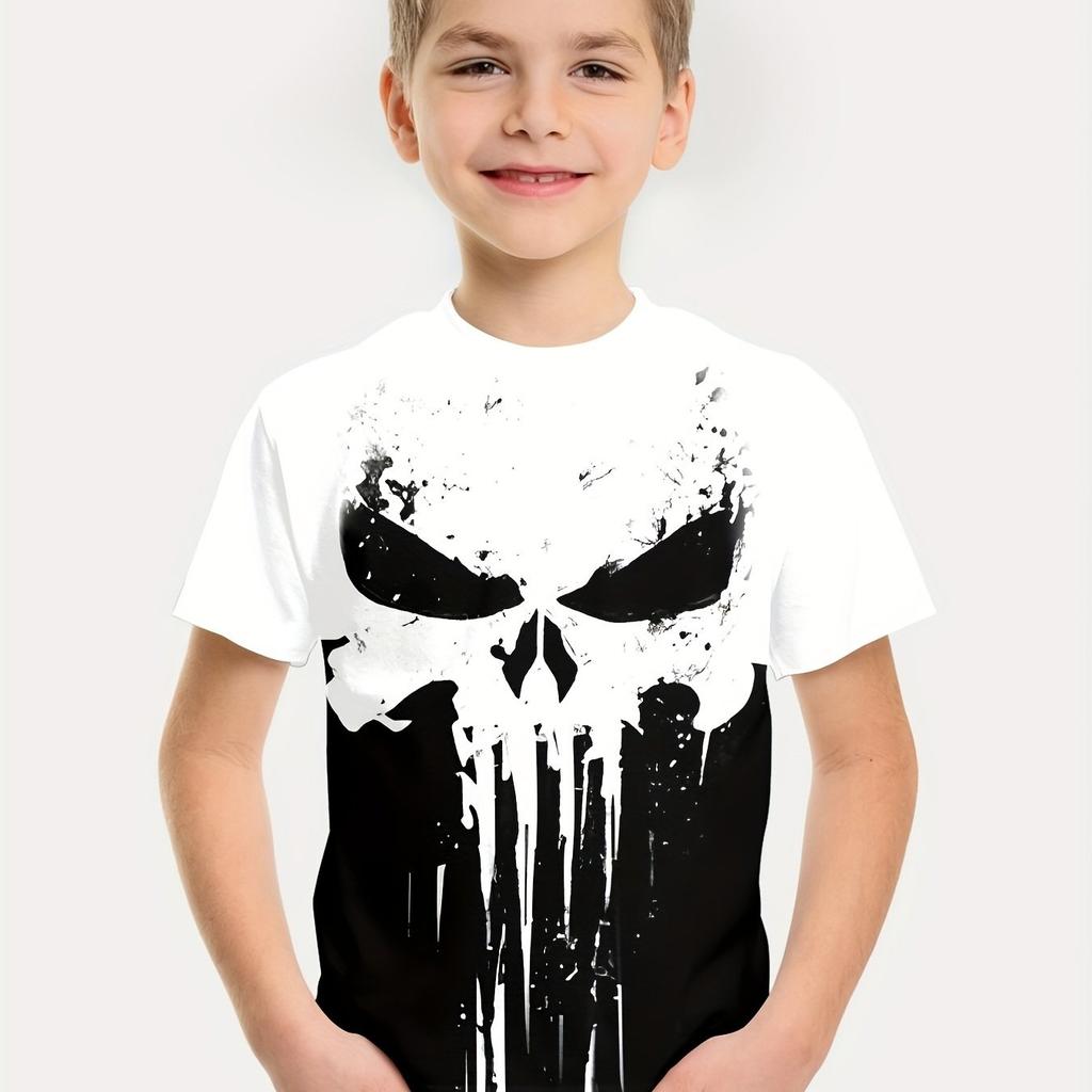 Kids Clothes Boys Tshirt Short Sleeve 3D Skull Print Children Summer Clothes Creative Stylish Streetwear Round Neck Girl Clothes