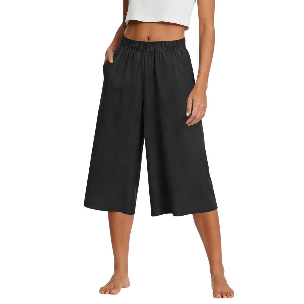 Womens Baggy Wide Leg Pants Summer High Waisted Palazzo Pants Beach Vacation Casual Trousers With Pockets