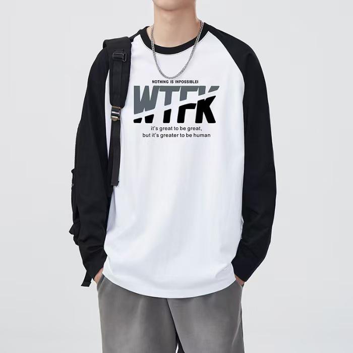 

Мужская футболка с длинным рукавом из чистого хлопка реглан, осень 2024 г. L чёрный/белый