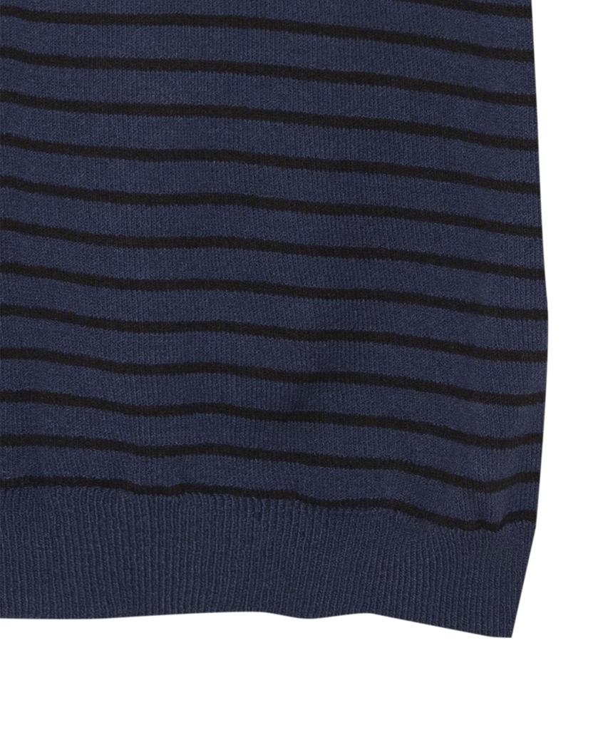 IRONYPORNO WHITELINE 86-Iro358 Color Stripe Button Collar Short Sleeve Knit Deep Navy