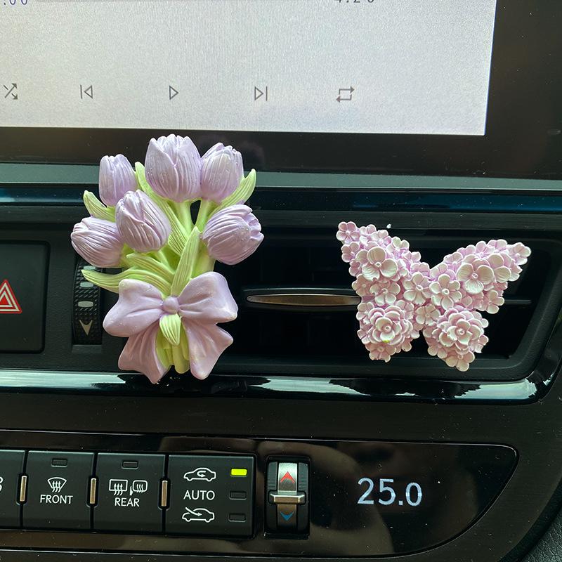 Tulip Car Air Freshener: Premium Stone Vent Diffuser & Fragrant Flower Ornament