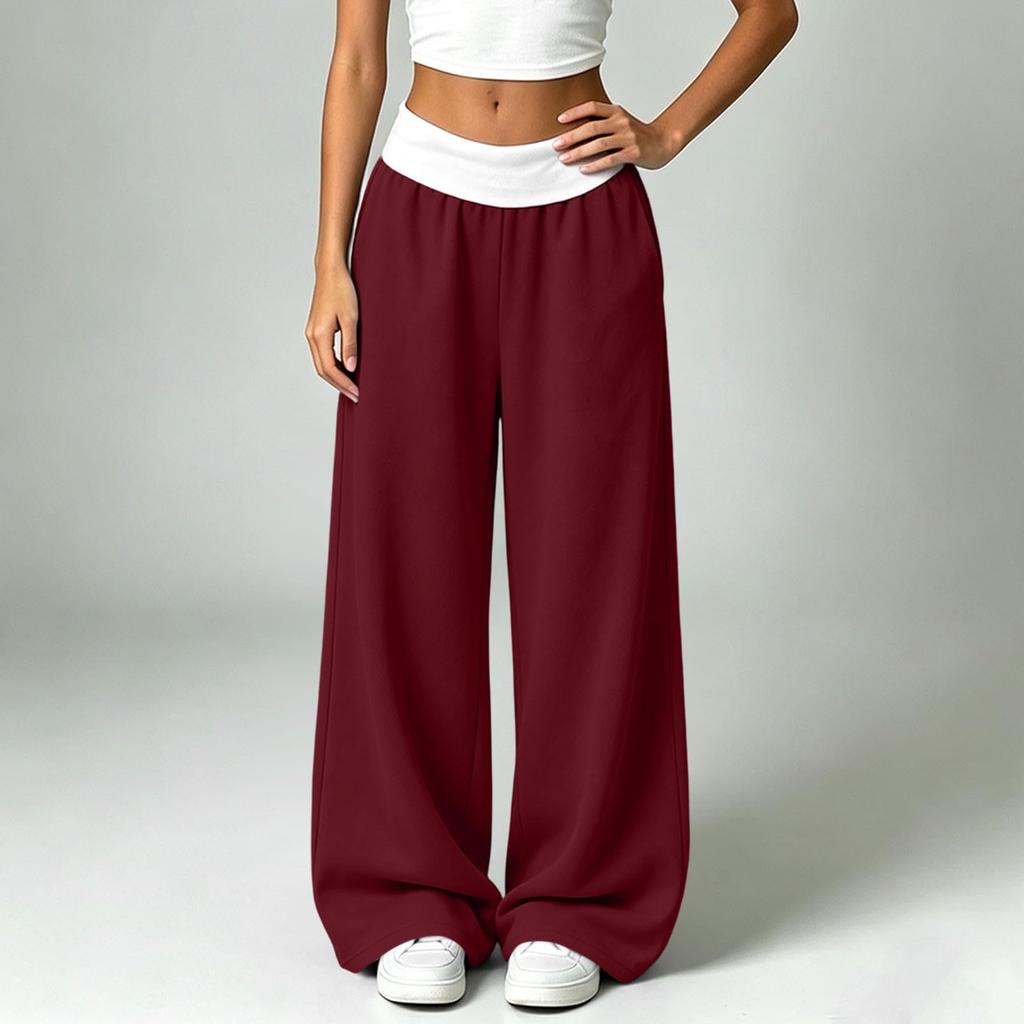 Women's Casual Color Block High Waist Loose Wide Leg Sweatpants