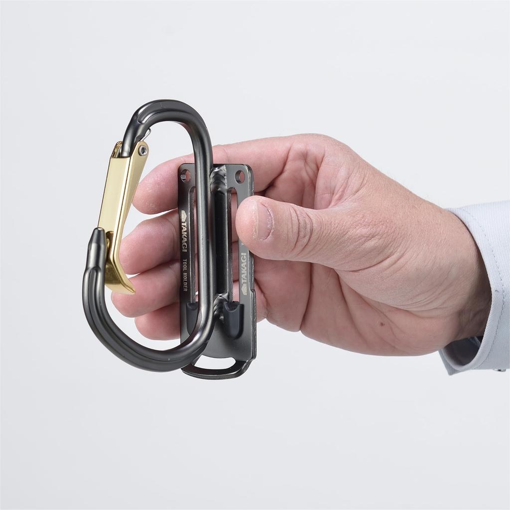 Takagi Aluminum Tool Holder with 2 Holds Tools Up to Reduces Back Uniquely Shaped Carabiner for Smooth Tool Attachment and Included Spacer Allows Belt