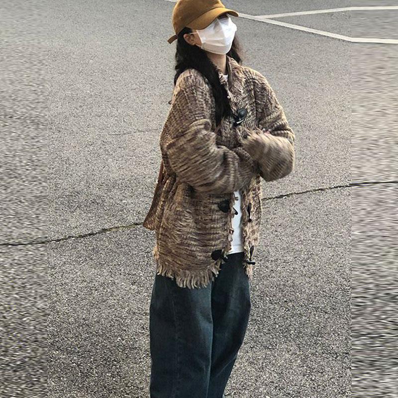 Cardigan retro hip-hop street kravský svetr na knoflíky pro ženy jarní a podzimní volný pletený svetr dámské topy