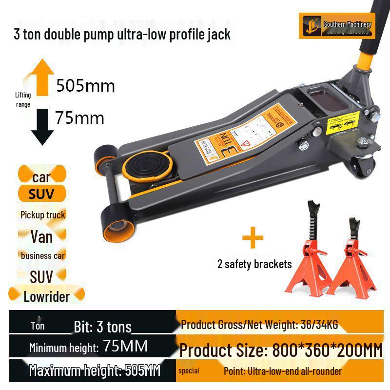 3-Ton Horizontal Hydraulic Car Jack with Double Pump for Small Trucks and Sedans