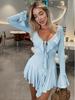 2024 Autumn Elegant Slim Fit Ruffle Flare Sleeve Tie Dress for Women
