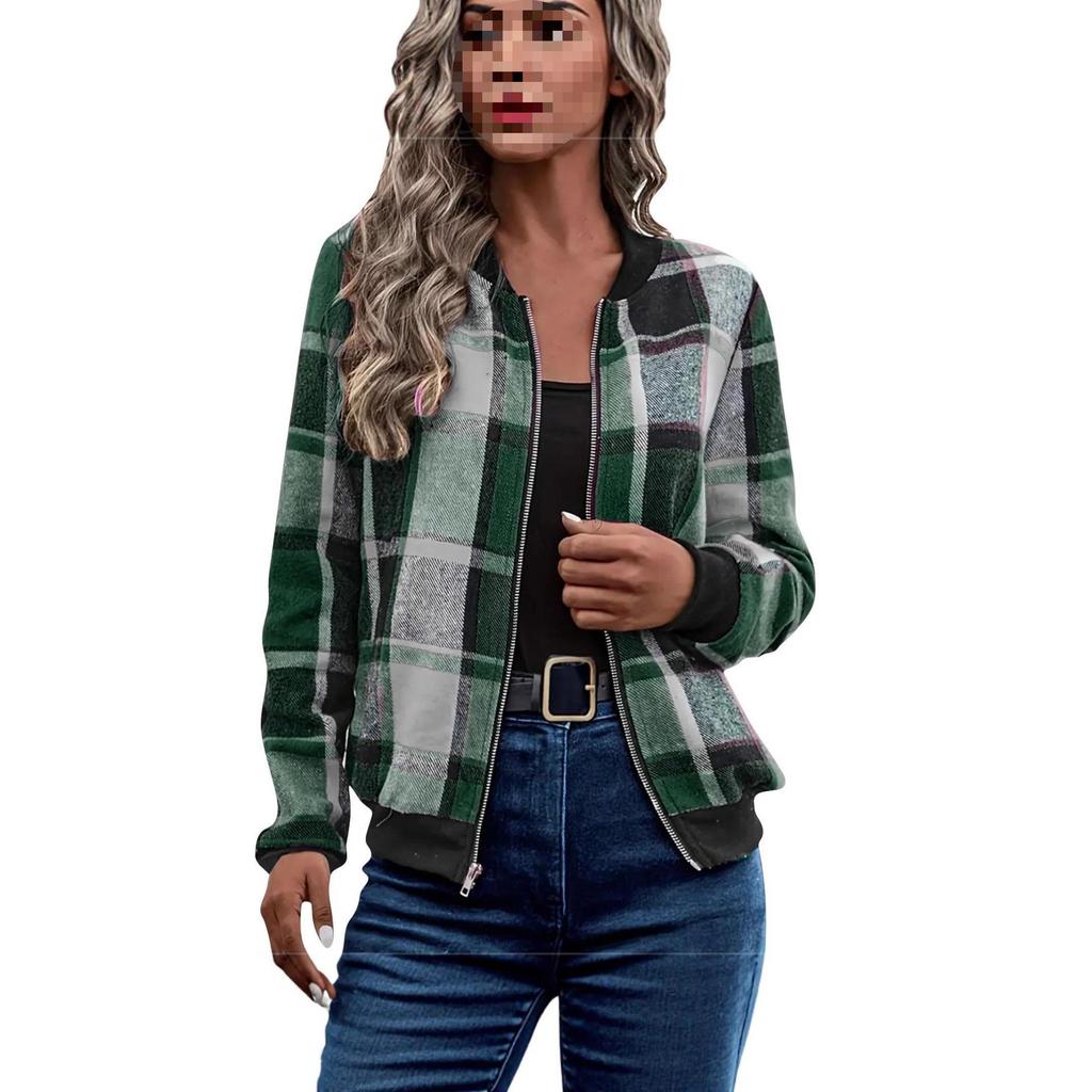 2025 Women's Plaid Zipper Baseball Jacket for Autumn/Winter