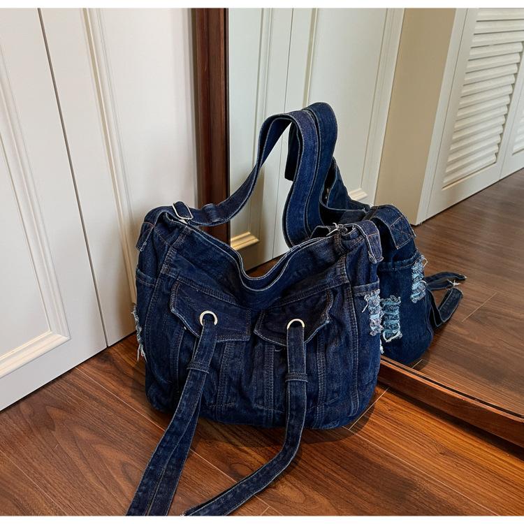 

Летняя ретро-тенденция 2025 года джинсовая сумка-тоут с высоким темпераментом студенческая повседневная сумка-мессенджер для поездок на работу темно-синий