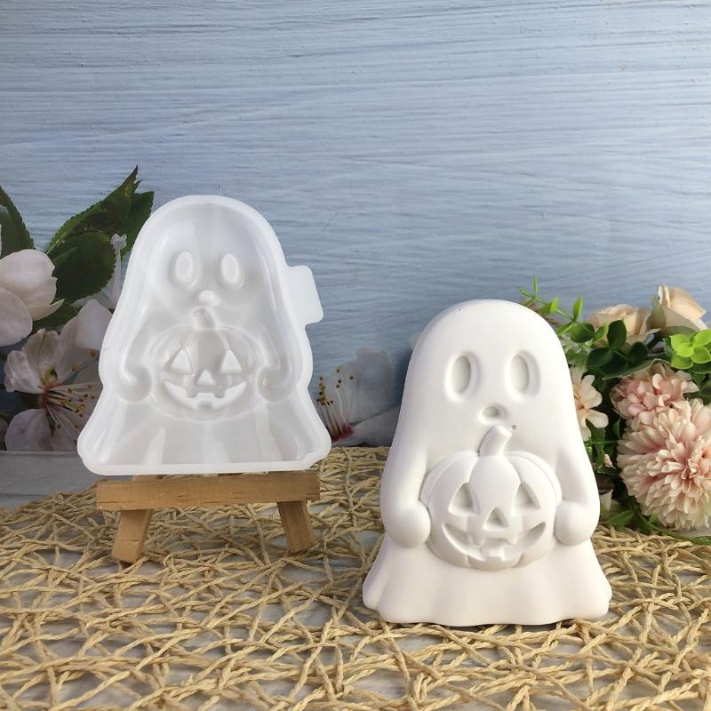 Halloween Ghostly Holding Pumpkin Casting Mold in Silicones for DIY Resins, Plasters, or Waxes Ornament, Desktop Decors Piece, and Fall Craft Displays