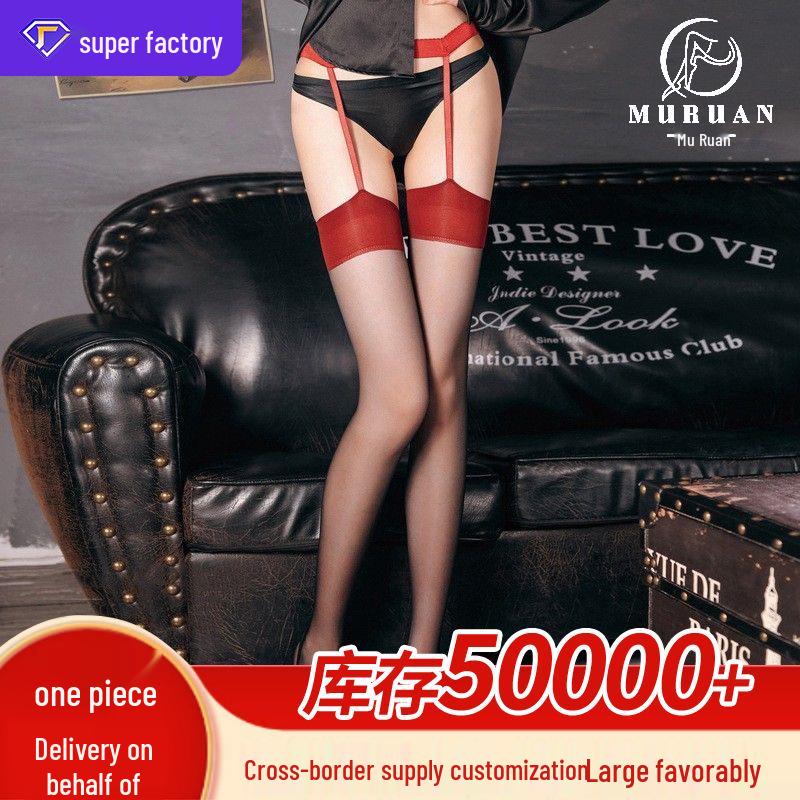 

Red Edge Black Over-the-Knee Stockings with Lace Bow Trim Simple Card Packaging