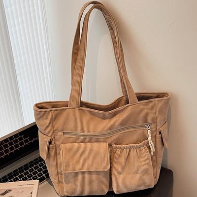 New Corduroy Cloth Bag Women's Shoulder Bag Simple Large-capacity Tote Bag Class Backpack Student Tutoring Bag