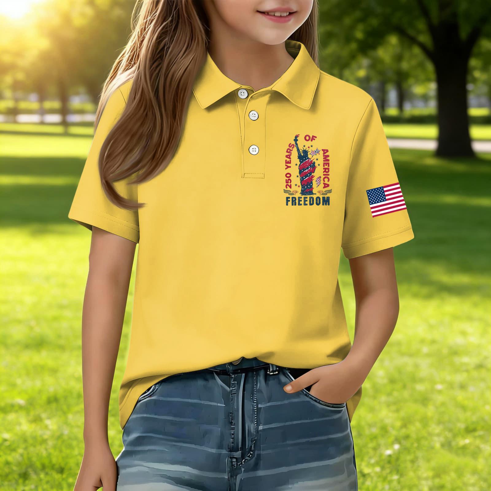 

Kids Short Sleeve Polo Shirt Casual Daily Wear Lightweight Breathable Fabric with Patriotic Graphic Print and Button Collar for Boys 130