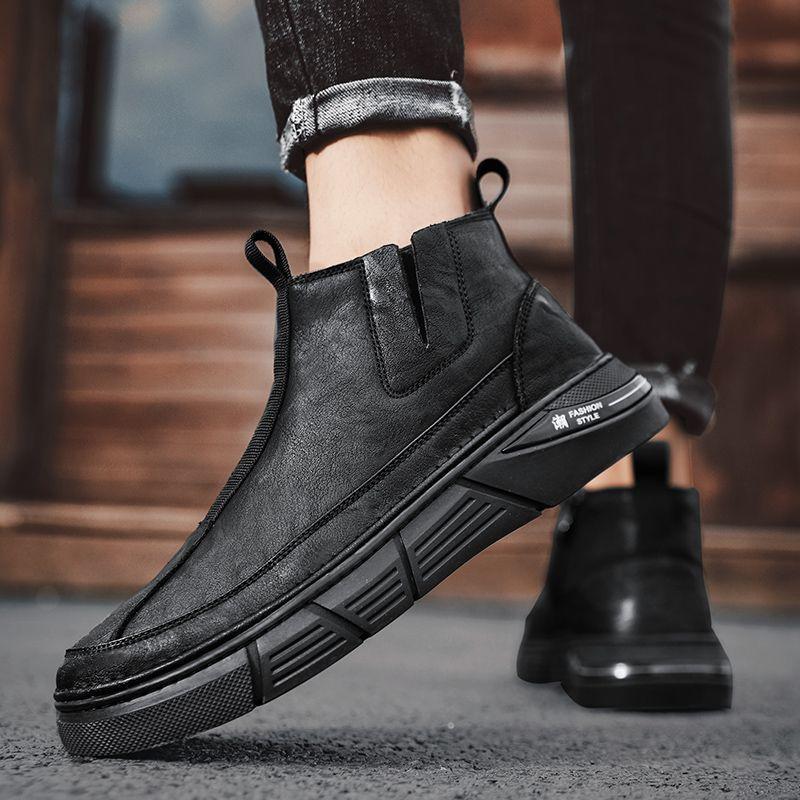 Men's shoes 2025 new high-top business leather shoes one-pedal Martin boots men's trend versatile non-slip and wear-resistant tooling shoes