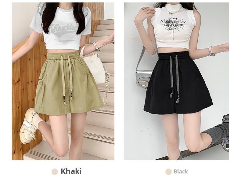 Women's 2025 Summer Pink Casual High-Waist A-Line Loose Wide-Leg Shorts