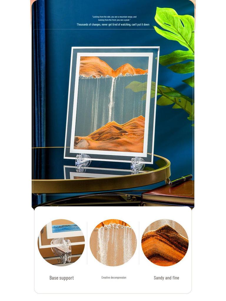 Ornament 3D Ruchomy Piasek Lustrzane Krawędzie Kwadratowy Obraz do Salonu - Szklana Dekoracja Rękodzieła Zestaw na Prezent