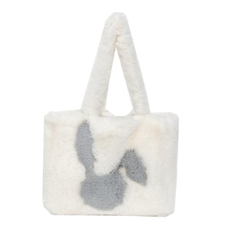 Furry Women's Bag Winter New Portable Plush Commuter Tote Bag Cute Big Ears Rabbit Casual Shoulder Bag