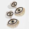 Chic Alloy Earrings With Rhinestones And Beads Stylish Devils Eye Design