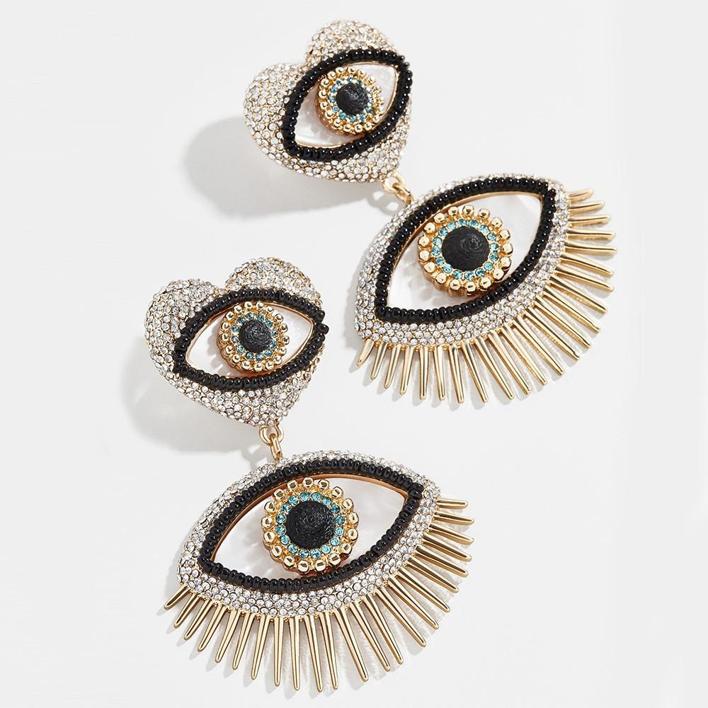 Chic Alloy Earrings With Rhinestones And Beads Stylish Devils Eye Design