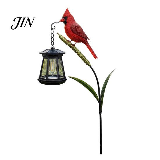 Tealight Candle Holder Outdoor Metal Red Bird Garden Stake Lamp, Vintage Lantern for Cemetery Yard Patio, Hollow For Candles Rustic Ornament,