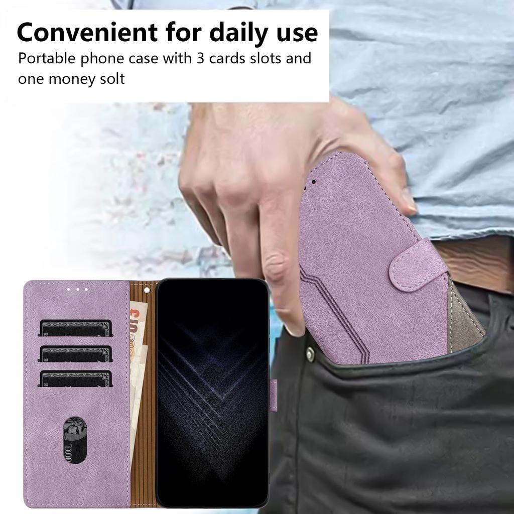 Applicable to iPhone16E leather case 17Pro matte splicing contrasting color card wallet protective case 14plus two-color