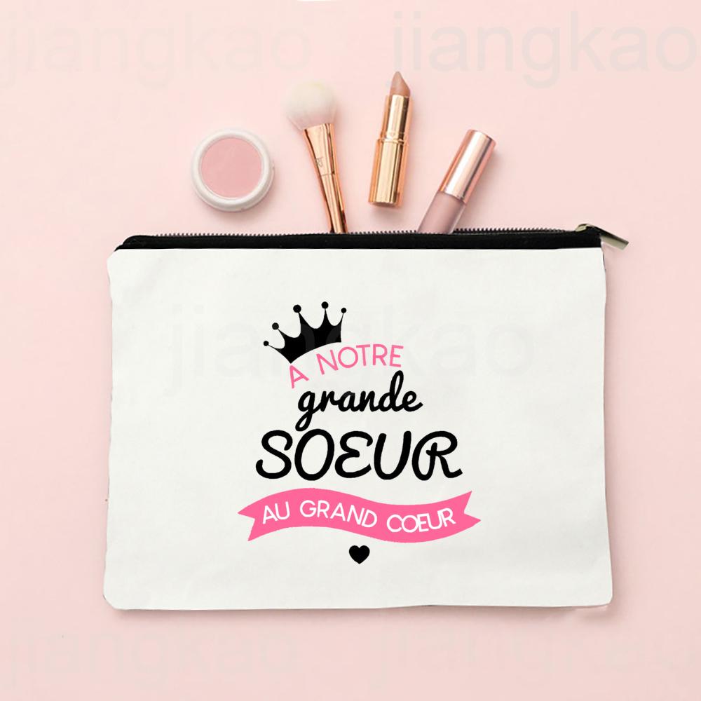 I Am an Almost Perfect Sister French Print Makeup Bag Zipper Cosmetic Case Travel Neceser Toiletry Storage Bags Gift for Sisters