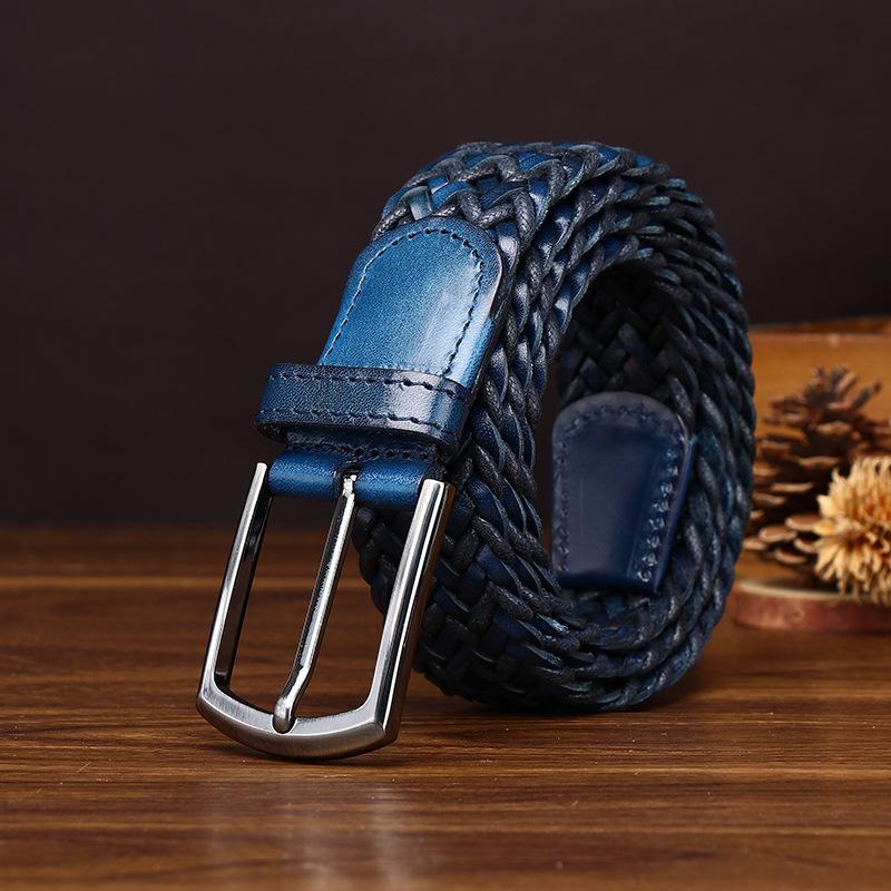 3.5Cm Woven Belt Men'S Genuine Leather Handwoven Pin Buckle Belt Pure Cowhide Fashion Casual Couple Belt Women