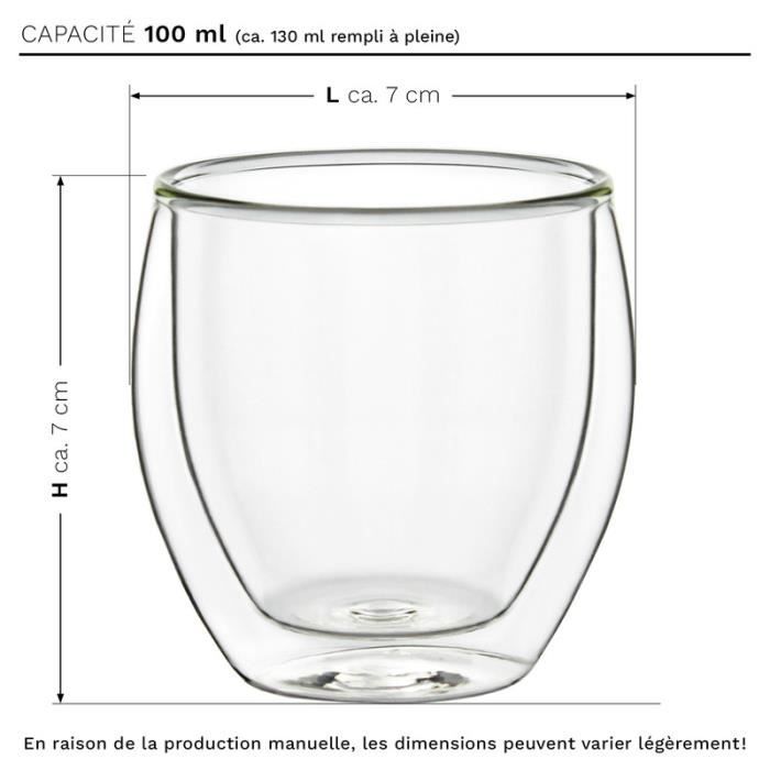 Verres à espresso - creano - bellied - 4 pièces - verre borosilicate - double paroi 100ml
