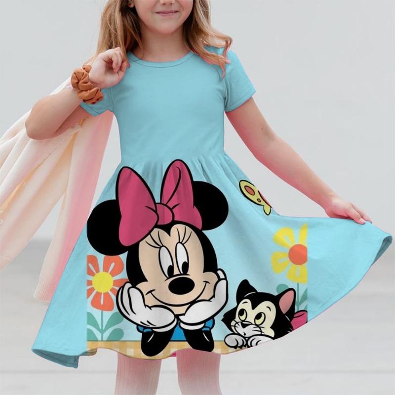 M-ickey M-innie Print Summer Dress Kids Girl Clothes Sweet Desserts Short Sleeve Casua S