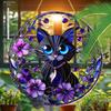 Cat & Purple Floral Theme Sun Catcher Acrylic Hang Sign, Nurseries, Vintage Home Decor Wall for Bar Kitchen, Restaurant Shop Wall Decor, Garden Decor