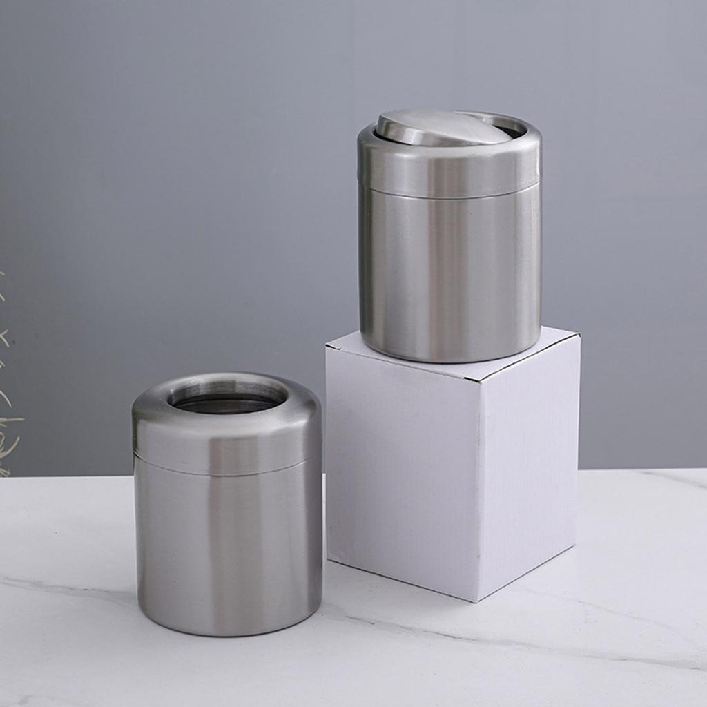 Stainless Steel Trash Can Small Countertop Trash Can 1.5L Trash Bin With/Without Swing Lid Tabletop Waste Bin for Office