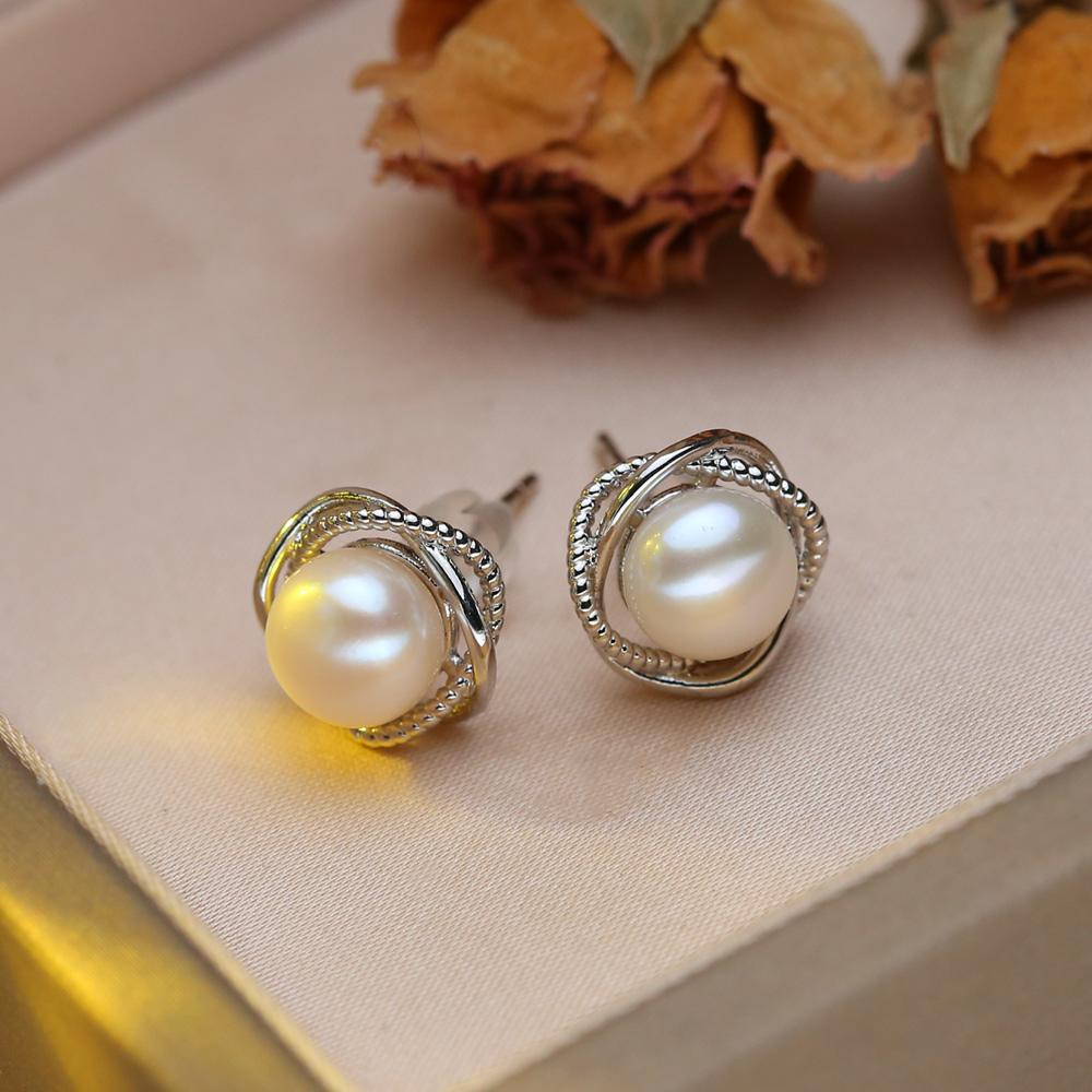 Náušnice z prírodných sladkovodných perál Módne perlové napichovacie náušnice s kubickými zirkónmi Pre ženy Párty šperky