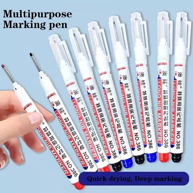 4/12 Pcs Waterproof Long Head Markers Deep Hole Marker Pen for Metal Carpenter Red/Black/Blue/Green Ink Woodworking Tools Marker