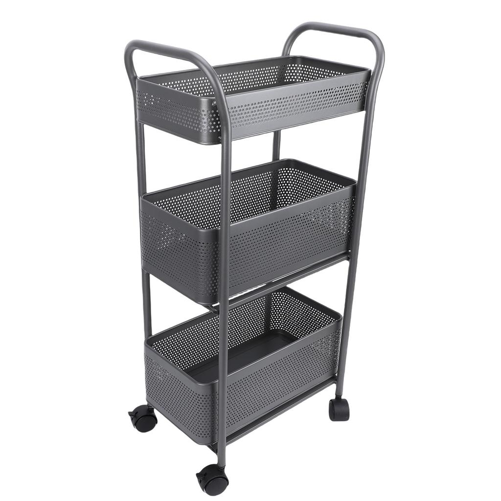 3 Tier Rolling Cart, Hvy Duty Steel Utility Cart with Sliding Mesh Basket and 4 Wheels, for Kitchen, Bathroom, Bedside, Laundry Room
