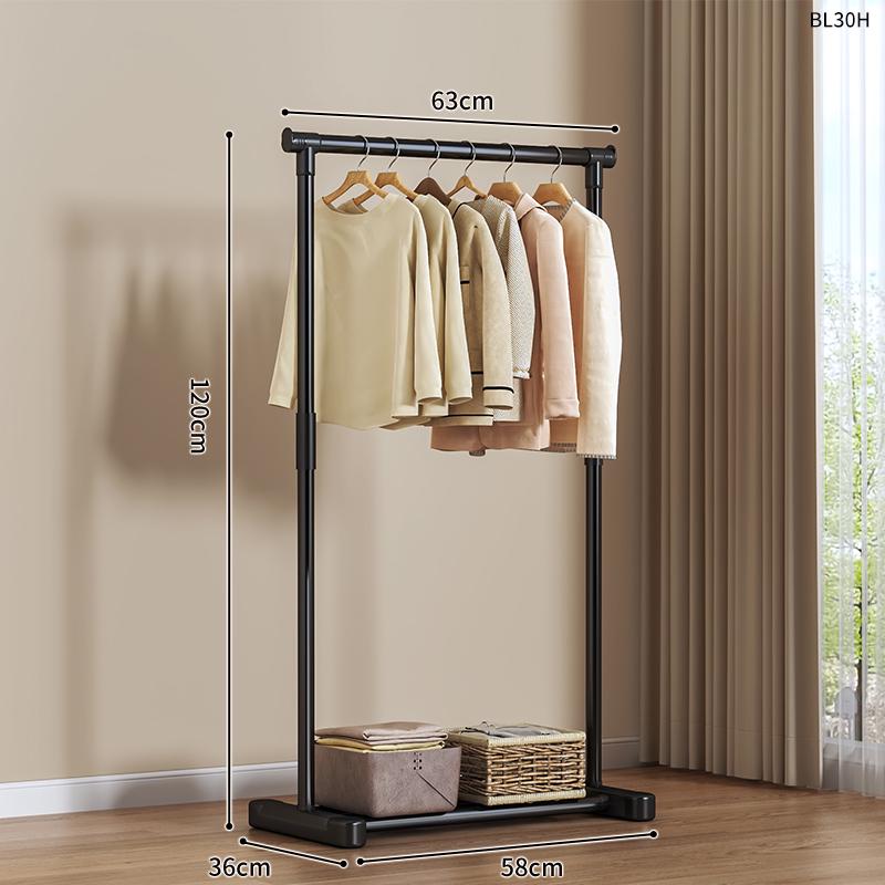Floor Standing Clothes Rack and Coat Stand with Folding Single Pole for Bedroom or Dormitory.