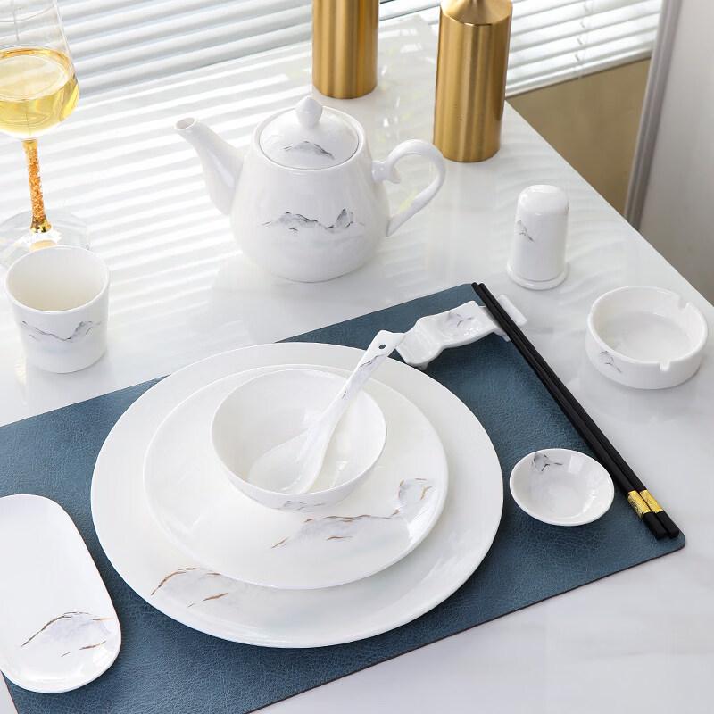 Elegant Bone China Dinnerware Set with Mountain Design