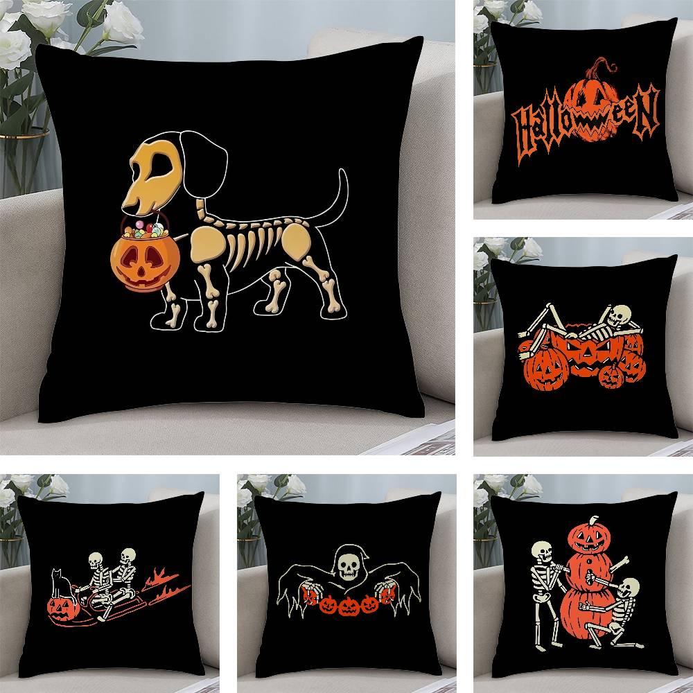 Halloween Pumpkin Skull Pillow Case Plush Fabric Soft Double Sided Print Home Sofa High Quality Cushion Cover Throw