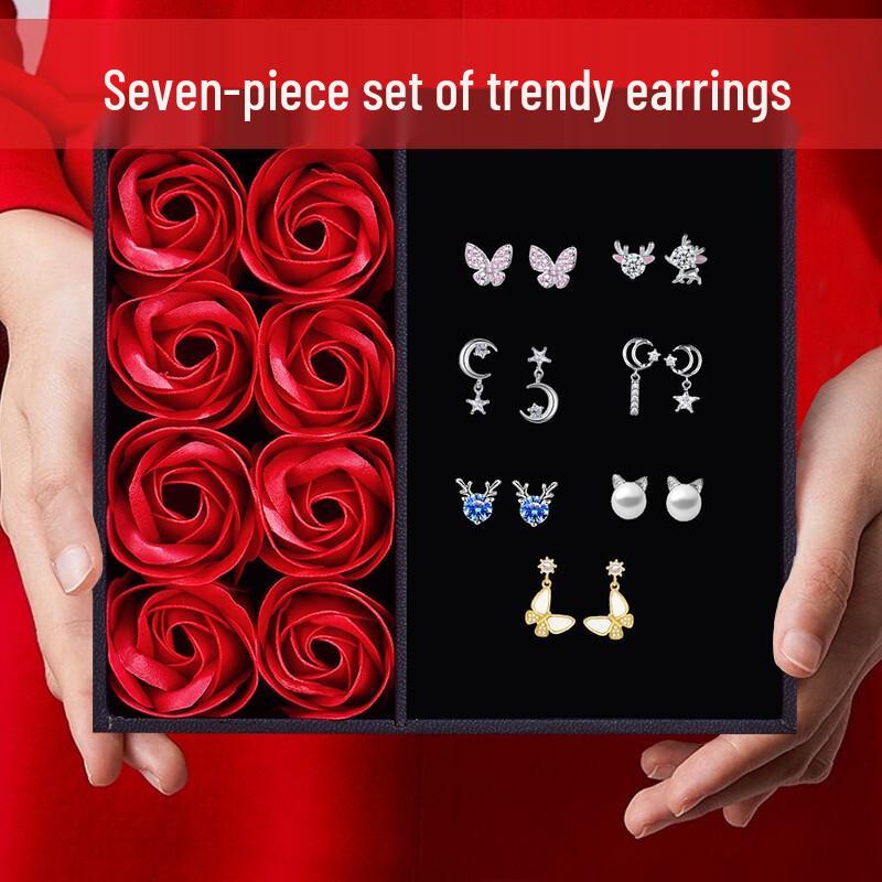 925 Sterling Silver Pearl Stud Earrings Set - Elegant Christmas Gift for Girlfriend