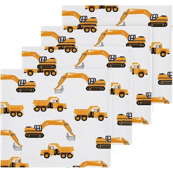 

SUABO Soft Cotton Kid s Bath Washcloths,Industrial Car Excavator and Trucks on White Towel,Set 4 4