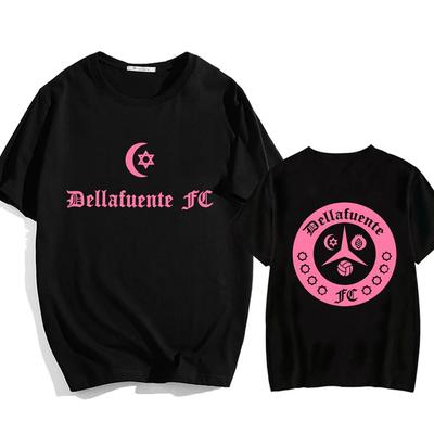 Dellafuente, camiseta a la moda con letras rosas, camisetas Unisex de algodón grueso de manga corta para mujer, camisetas negras Vintage de verano Hip Hop, ropa