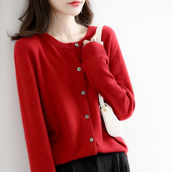 Cardigan tricotat lejer versatil pentru femei, Primăvară/Toamnă 2025 - Culoare solidă la modă cu gât rotund