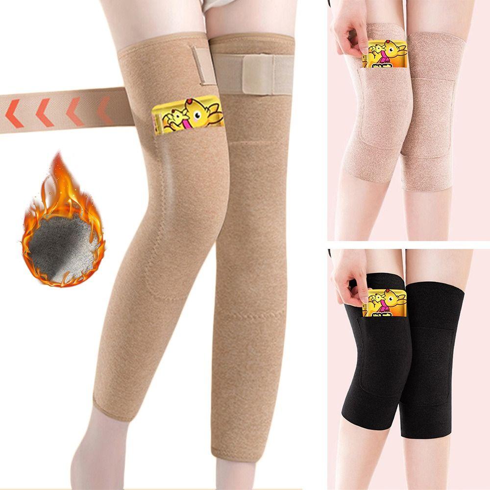 Durable Velvet Winter Knee Pads Thickened Universal Leg Sleeves Windproof Warm Unisex With Pocket