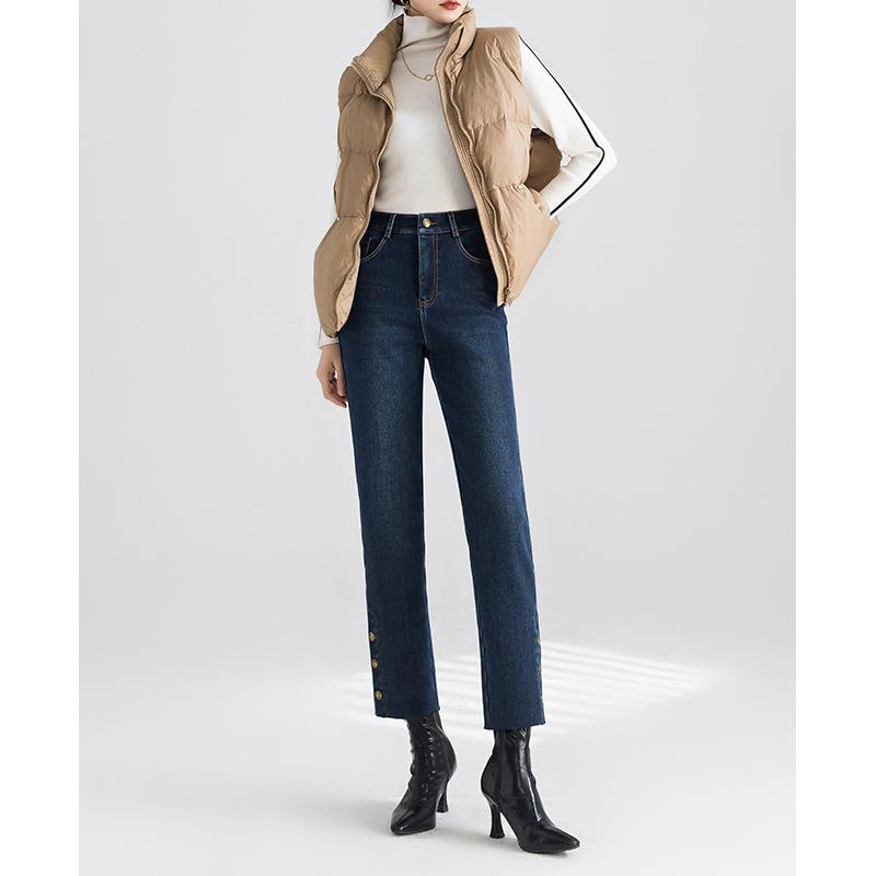 

Вельветовые теплые прямые джинсы с высокой посадкой для женщин на зиму Новые эластичные облегающие маленькие укороченные брюки 32