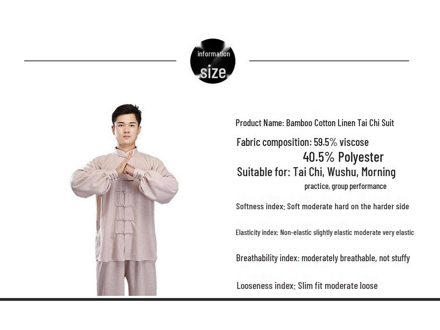 Men's Bamboo Cotton Linen Tai Chi Wushu Suit - Chinese Style Practice Clothing, Thin for Spring/Summer Morning Exercise