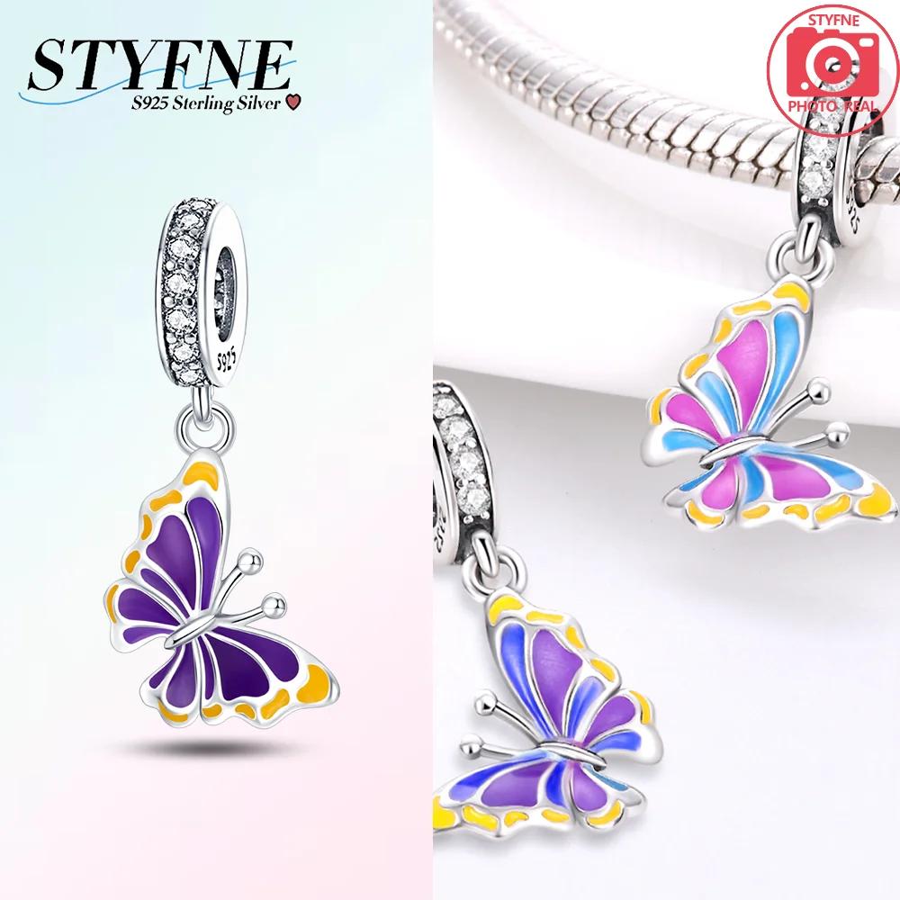 Copper Authentic Charm Bead Charms Pink Butterfly Flowers Yellow Zircon Fireflies Bees Bead Charms Compatible With Bracelets Women Jewellery Making Di