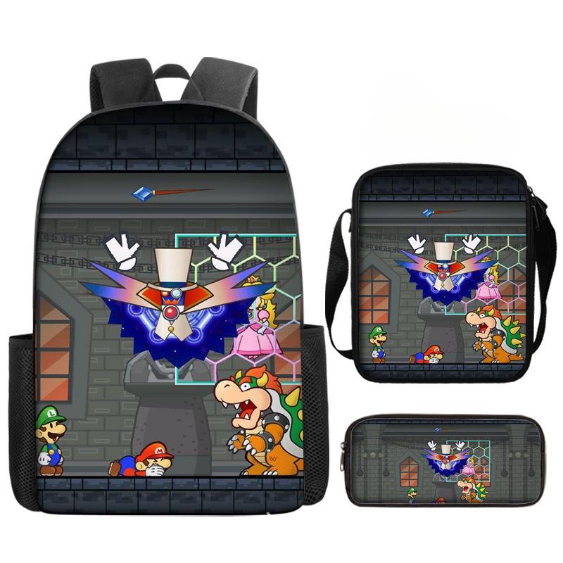 Student Schoolbag Three-Piece Set, Animation Cartoon Backpack, Shoulder Bag, Pencil Case.